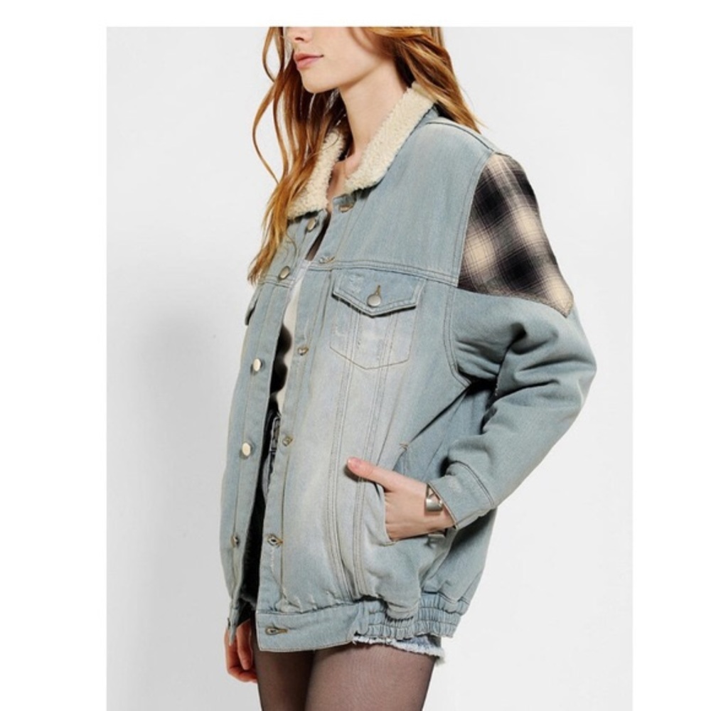 Unif x UO Distressed Denim Sherpa Jacket